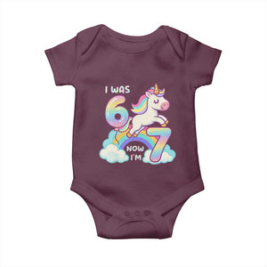 Funny Unicorn I Was 6 Now I Am 7 Baby Onesie Girl Seventh Birthday Gift TS12 Maroon Print Your Wear