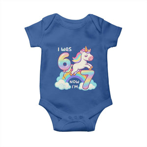 Funny Unicorn I Was 6 Now I Am 7 Baby Onesie Girl Seventh Birthday Gift TS12 Royal Blue Print Your Wear