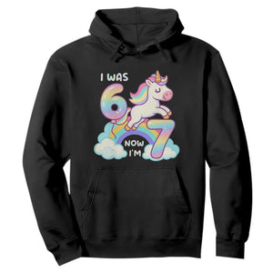 Funny Unicorn I Was 6 Now I Am 7 Hoodie Girl Seventh Birthday Gift TS12 Black Print Your Wear