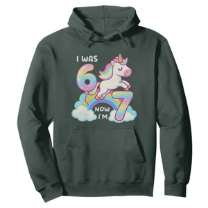 Funny Unicorn I Was 6 Now I Am 7 Hoodie Girl Seventh Birthday Gift TS12 Dark Forest Green Print Your Wear