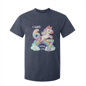 Funny Unicorn I Was 6 Now I Am 7 T Shirt For Kid Girl Seventh Birthday Gift TS12 Navy Print Your Wear