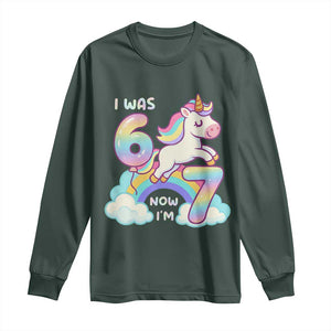 Funny Unicorn I Was 6 Now I Am 7 Long Sleeve Shirt Girl Seventh Birthday Gift TS12 Dark Forest Green Print Your Wear