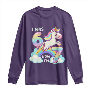 Funny Unicorn I Was 6 Now I Am 7 Long Sleeve Shirt Girl Seventh Birthday Gift TS12 Purple Print Your Wear