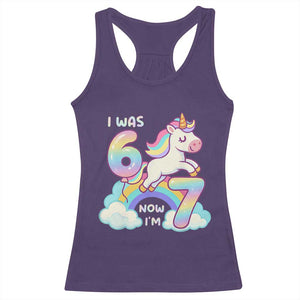Funny Unicorn I Was 6 Now I Am 7 Racerback Tank Top Girl Seventh Birthday Gift TS12 Purple Print Your Wear