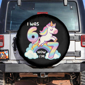 Funny Unicorn I Was 6 Now I Am 7 Spare Tire Cover Girl Seventh Birthday Gift TS12 No hole Black Print Your Wear