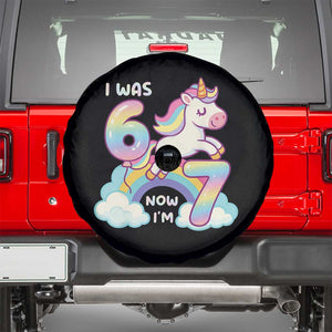 Funny Unicorn I Was 6 Now I Am 7 Spare Tire Cover Girl Seventh Birthday Gift TS12 Black Print Your Wear