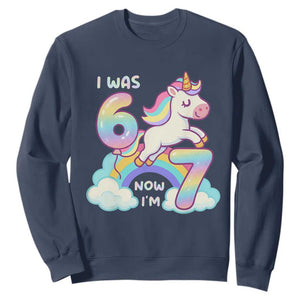 Funny Unicorn I Was 6 Now I Am 7 Sweatshirt Girl Seventh Birthday Gift TS12 Navy Print Your Wear