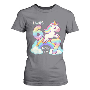 Funny Unicorn I Was 6 Now I Am 7 T Shirt For Women Girl Seventh Birthday Gift TS12 Charcoal Print Your Wear