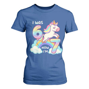 Funny Unicorn I Was 6 Now I Am 7 T Shirt For Women Girl Seventh Birthday Gift TS12 Royal Blue Print Your Wear