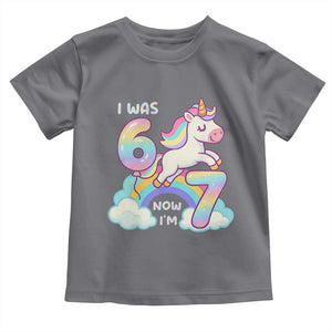 Funny Unicorn I Was 6 Now I Am 7 Toddler T Shirt Girl Seventh Birthday Gift TS12 Charcoal Print Your Wear