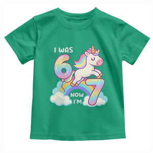 Funny Unicorn I Was 6 Now I Am 7 Toddler T Shirt Girl Seventh Birthday Gift TS12 Irish Green Print Your Wear