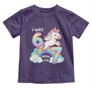 Funny Unicorn I Was 6 Now I Am 7 Toddler T Shirt Girl Seventh Birthday Gift TS12 Purple Print Your Wear