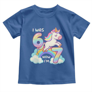 Funny Unicorn I Was 6 Now I Am 7 Toddler T Shirt Girl Seventh Birthday Gift TS12 Royal Blue Print Your Wear