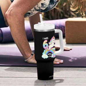 Funny Unicorn I Was 6 Now I Am 7 Tumbler With Handle Girl Seventh Birthday Gift TS12 Print Your Wear