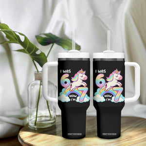 Funny Unicorn I Was 6 Now I Am 7 Tumbler With Handle Girl Seventh Birthday Gift TS12 Print Your Wear