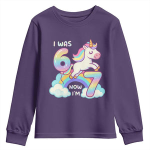 Funny Unicorn I Was 6 Now I Am 7 Youth Sweatshirt Girl Seventh Birthday Gift TS12 Purple Print Your Wear
