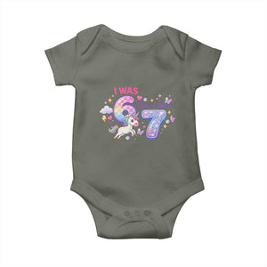I Was 6 Now I Am 7 Baby Onesie Funny Birthday Alpha Kids TS12 Military Green Print Your Wear