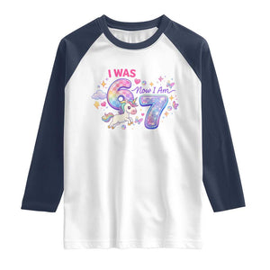 I Was 6 Now I Am 7 Raglan Shirt Funny Birthday Alpha Kids TS12 White Navy Print Your Wear