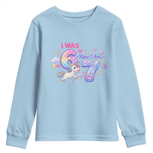 I Was 6 Now I Am 7 Youth Sweatshirt Funny Birthday Alpha Kids TS12 Light Blue Print Your Wear