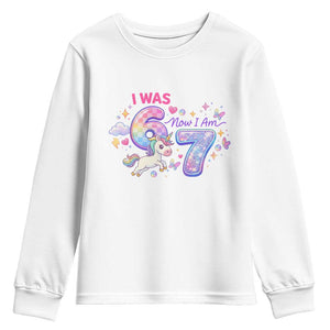 I Was 6 Now I Am 7 Youth Sweatshirt Funny Birthday Alpha Kids TS12 White Print Your Wear