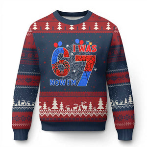 I Was 6 Now I Am 7 Ugly Christmas Sweater Funny Spider Birthday Boy TS12 Navy Red Print Your Wear