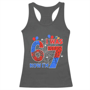 I Was 6 Now I Am 7 Racerback Tank Top Funny Spider Birthday Boy TS12 Dark Heather Print Your Wear
