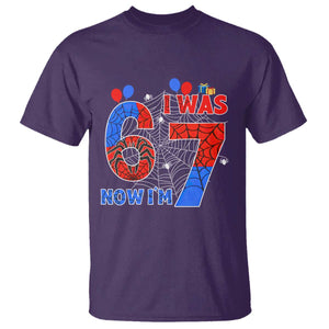 I Was 6 Now I Am 7 T Shirt Funny Spider Birthday Boy TS12 Purple Print Your Wear