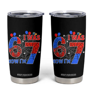 I Was 6 Now I Am 7 Tumbler Cup Funny Spider Birthday Boy TS12 Black Print Your Wear