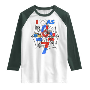 I Was 6 Now I Am 7 Raglan Shirt Spider Themed Birthday Boy TS12 White Dark Forest Green Print Your Wear