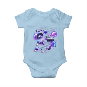 Funny Galaxy Space Birthday Baby Onesie I Was Six Now I Am Seven TS12 Light Blue Print Your Wear