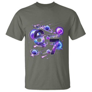 Funny Galaxy Space Birthday T Shirt I Was Six Now I Am Seven TS12 Military Green Print Your Wear
