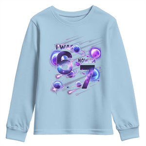 Funny Galaxy Space Birthday Youth Sweatshirt I Was Six Now I Am Seven TS12 Light Blue Print Your Wear