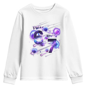 Funny Galaxy Space Birthday Youth Sweatshirt I Was Six Now I Am Seven TS12 White Print Your Wear