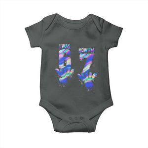 Funny I Was 6 Now I Am 7 Baby Onesie Iridescent Effect Printed Kids Birthday TS12 Dark Heather Print Your Wear