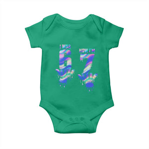 Funny I Was 6 Now I Am 7 Baby Onesie Iridescent Effect Printed Kids Birthday TS12 Irish Green Print Your Wear