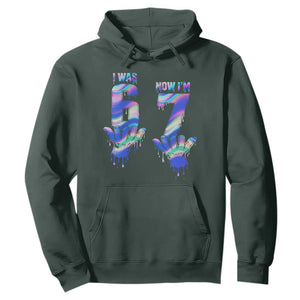 Funny I Was 6 Now I Am 7 Hoodie Iridescent Effect Printed Kids Birthday TS12 Dark Forest Green Print Your Wear