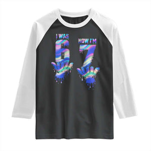 Funny I Was 6 Now I Am 7 Raglan Shirt Iridescent Effect Printed Kids Birthday TS12 Black White Print Your Wear