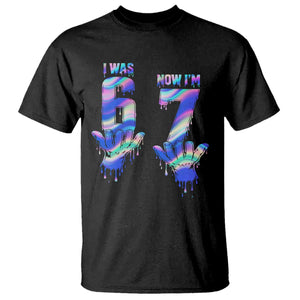 Funny I Was 6 Now I Am 7 T Shirt Iridescent Effect Printed Kids Birthday TS12 Black Print Your Wear