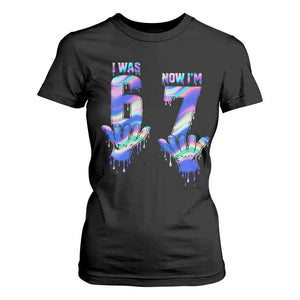 Funny I Was 6 Now I Am 7 T Shirt For Women Iridescent Effect Printed Kids Birthday TS12 Black Print Your Wear