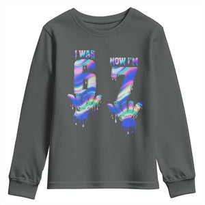 Funny I Was 6 Now I Am 7 Youth Sweatshirt Iridescent Effect Printed Kids Birthday TS12 Dark Heather Print Your Wear