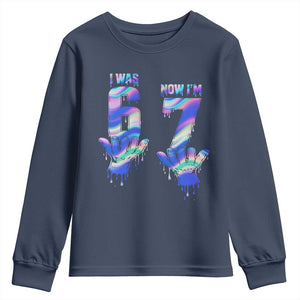 Funny I Was 6 Now I Am 7 Youth Sweatshirt Iridescent Effect Printed Kids Birthday TS12 Navy Print Your Wear