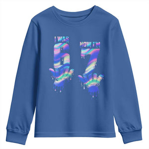 Funny I Was 6 Now I Am 7 Youth Sweatshirt Iridescent Effect Printed Kids Birthday TS12 Royal Blue Print Your Wear