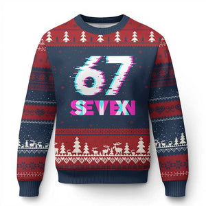 Glitch Optical Illusion Six Seven Meme Ugly Christmas Sweater Gen Alpha Slang Gift TS12 Navy Red Print Your Wear