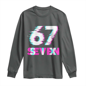 Glitch Optical Illusion Six Seven Meme Long Sleeve Shirt Gen Alpha Slang Gift TS12 Dark Heather Print Your Wear
