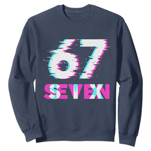 Glitch Optical Illusion Six Seven Meme Sweatshirt Gen Alpha Slang Gift TS12 Navy Print Your Wear