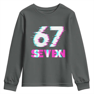 Glitch Optical Illusion Six Seven Meme Youth Sweatshirt Gen Alpha Slang Gift TS12 Dark Heather Print Your Wear