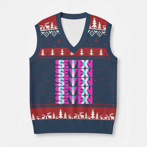 Six Seven Glitch Optical Illusion Meme V-Neck Knit Sweater Vest Funny Gen Z Alpha Gift TS12 Navy Red Print Your Wear