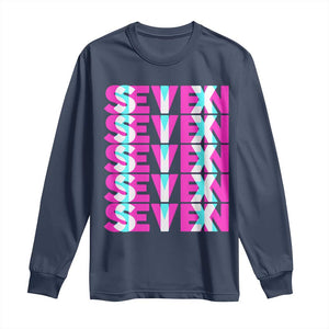 Six Seven Glitch Optical Illusion Meme Long Sleeve Shirt Funny Gen Z Alpha Gift TS12 Navy Print Your Wear