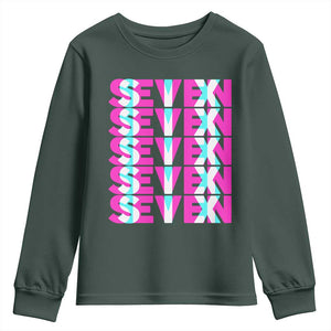 Six Seven Glitch Optical Illusion Meme Youth Sweatshirt Funny Gen Z Alpha Gift TS12 Dark Forest Green Print Your Wear