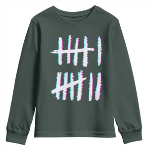 Tally Marks Six Seven Meme Youth Sweatshirt Glitch Optical Illusion TS12 Dark Forest Green Print Your Wear
